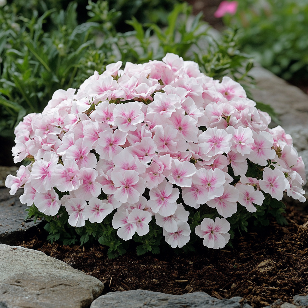 Pink and White Bicolor Flowers Growing in Garden Border