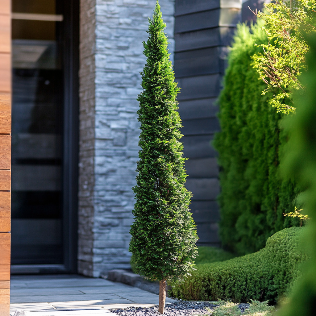 Columnar Evergreen Used as Border Plant in Narrow Garden Areas