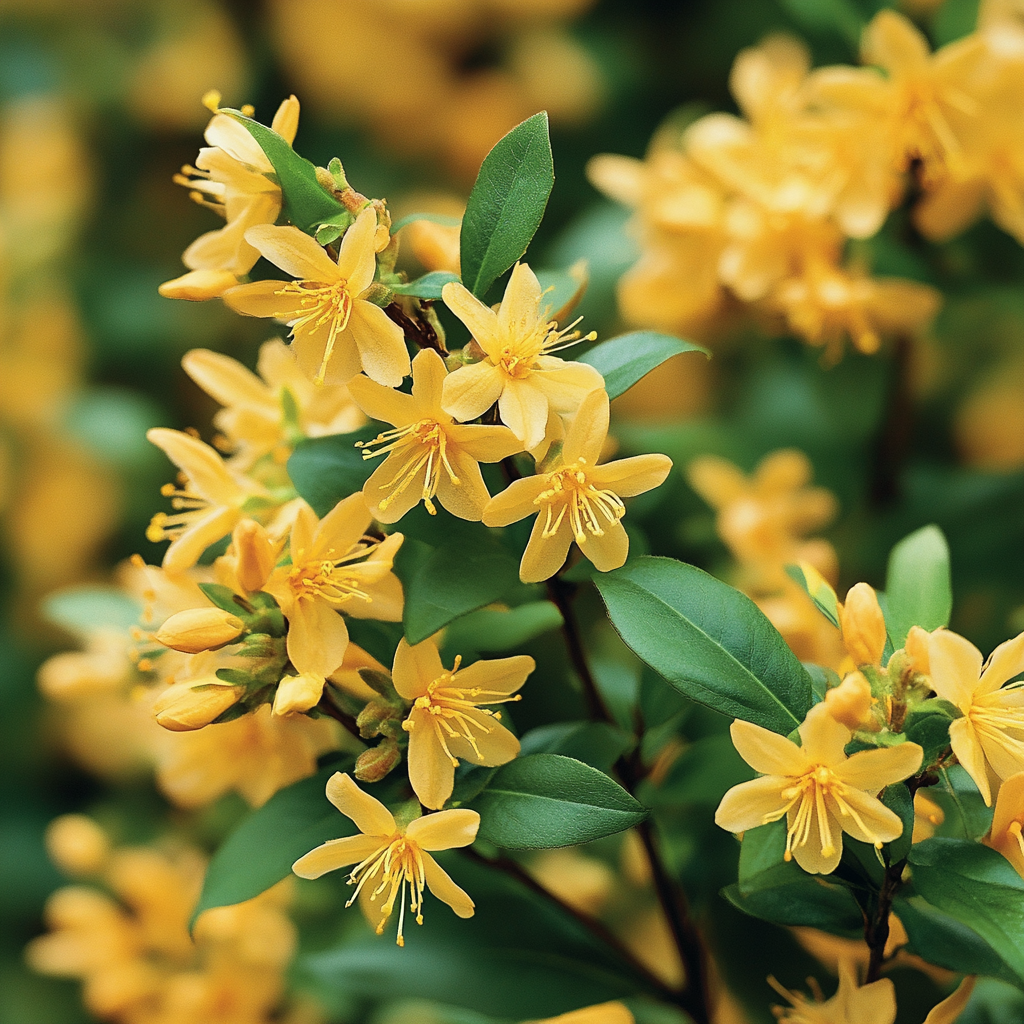 Early Blooming Shrub with Bright Golden Flowers