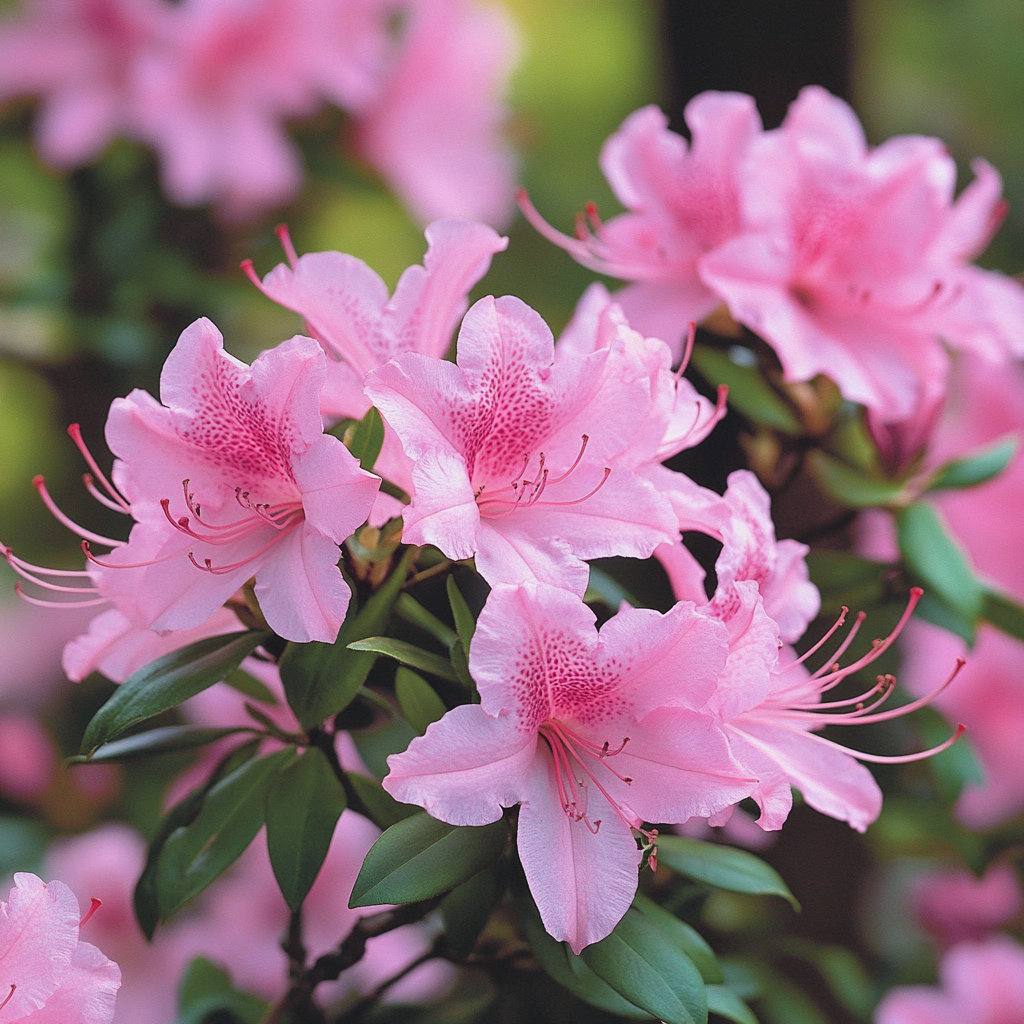 Evergreen Azalea Shrub Showing Multiple Bloom Cycles