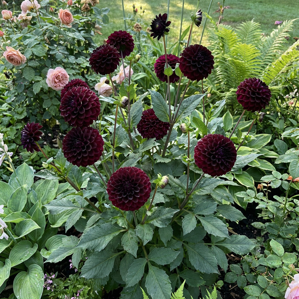 Graines de fleurs de dahlia noir à pompon pour plantation – Fleurs élégantes et arrondies pour jardins domestiques