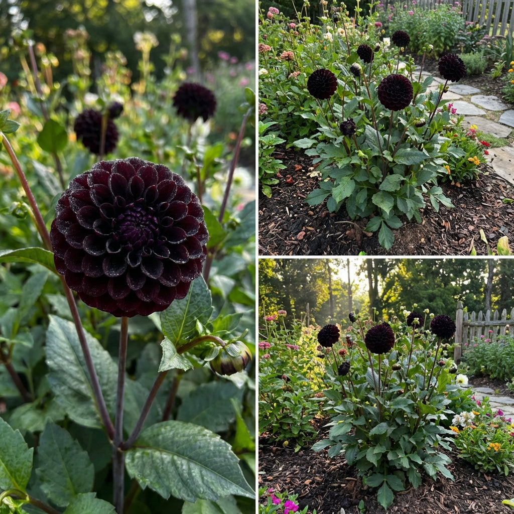 Black Pompon Dahlia Flower Seeds – Heirloom Non-GMO Seeds for Planting, High Germination Organic Garden Blooms