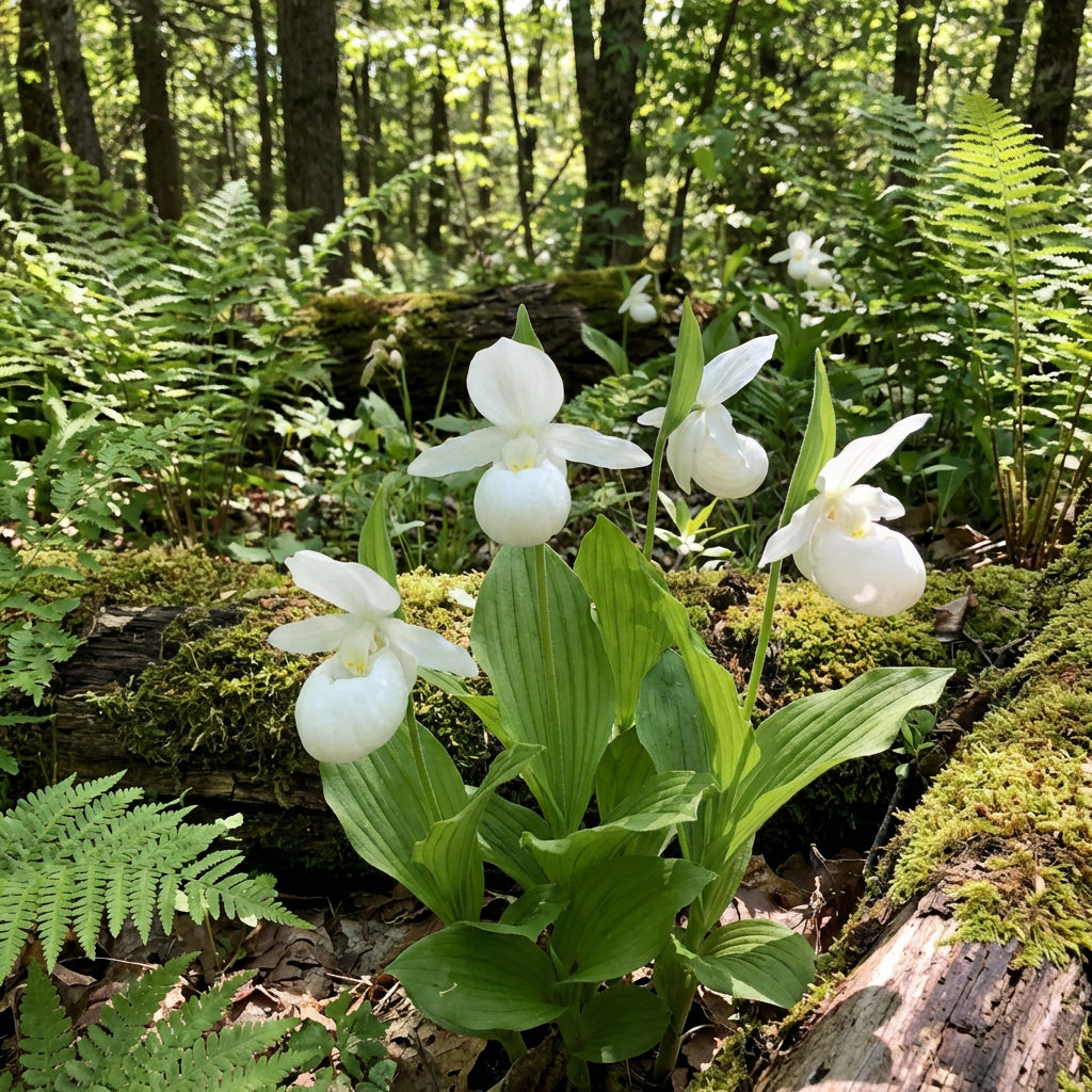 White Lady’s Slipper Flower Seeds (Cypripedium acaule) – Woodland Orchid Variety