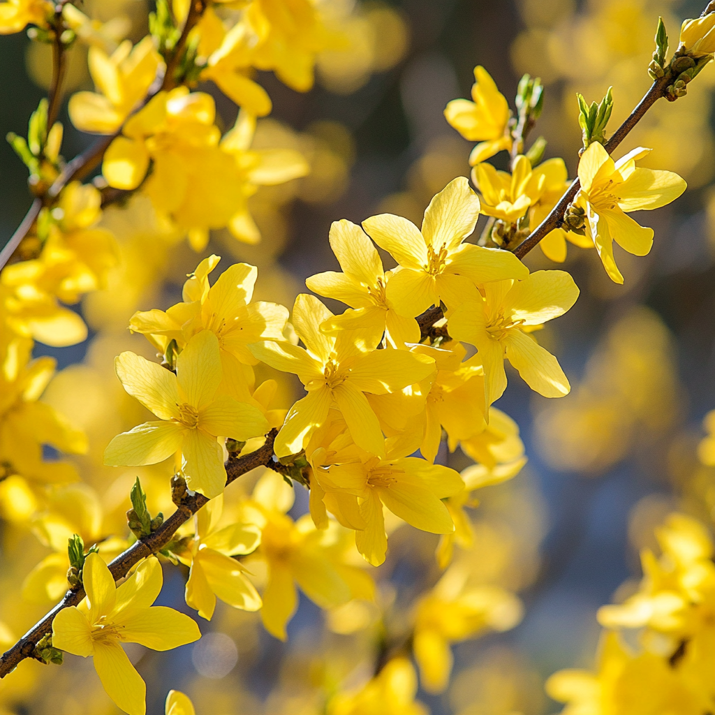Hardy Forsythia Shrub Covered in Golden Flowers