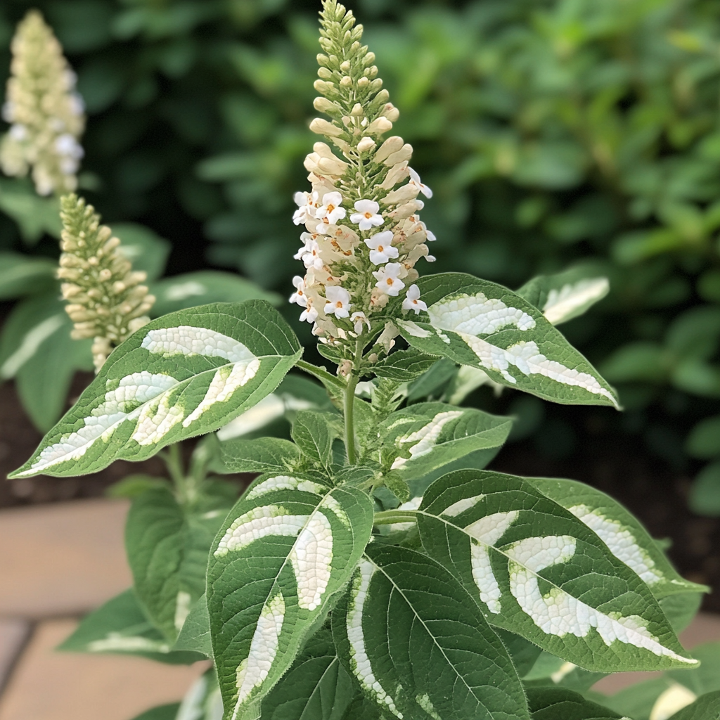 Buddleja Harlequin Shrub with Variegated Green and Cream Leaves