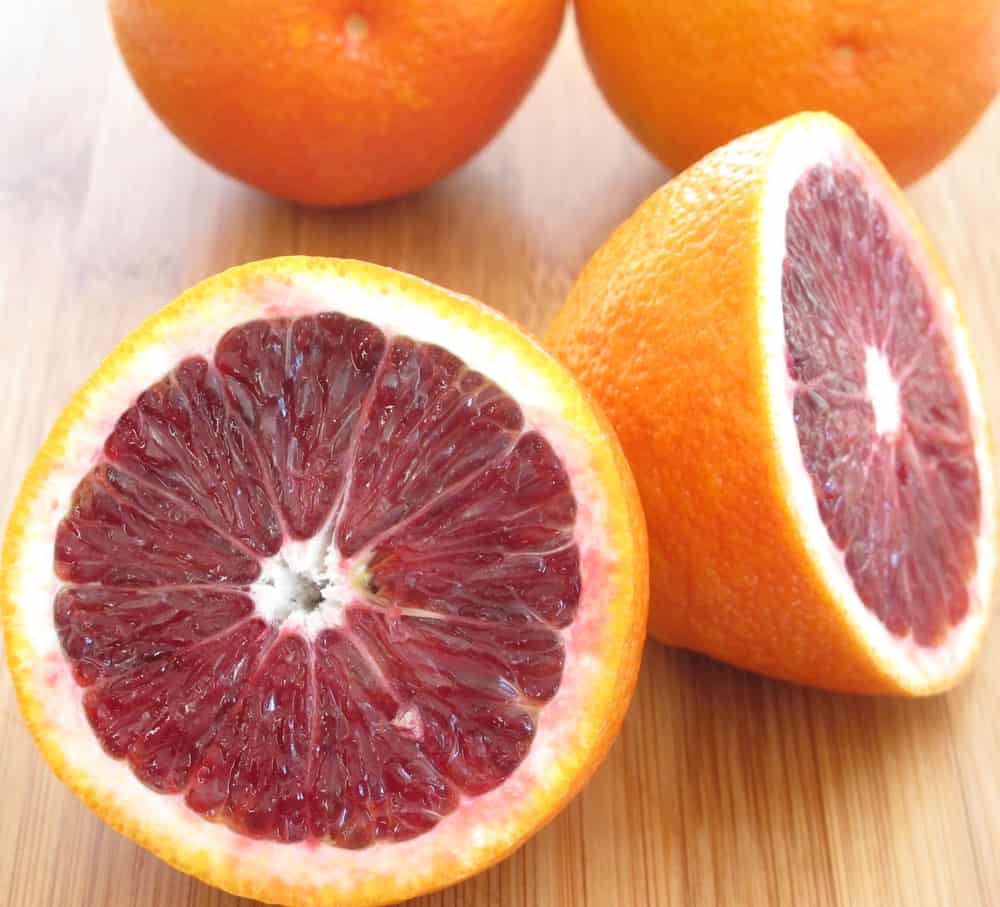 Freshly harvested sweet red-fleshed Blood Oranges from homegrown trees