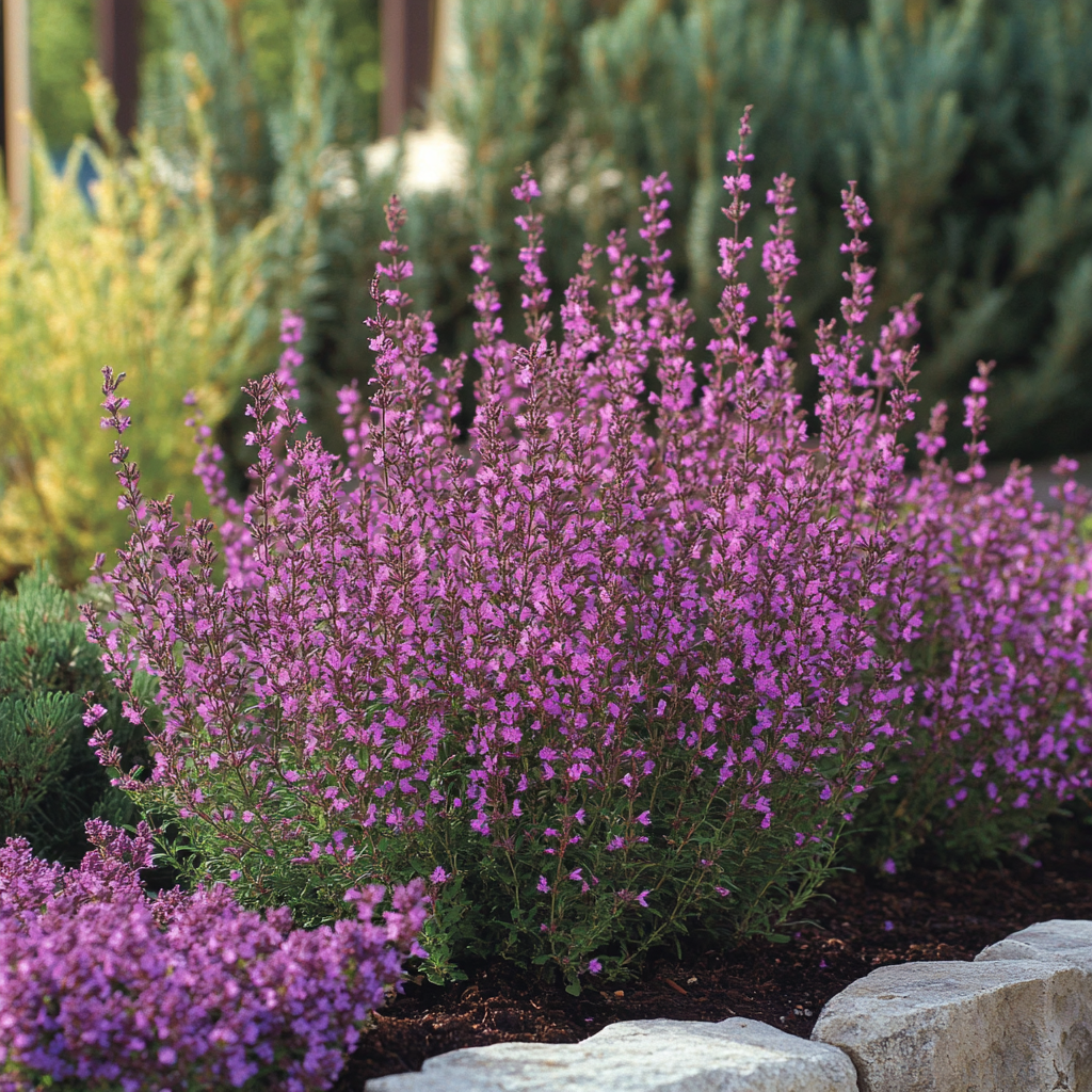 Lavender Pink Shrub Growing Along Garden Border