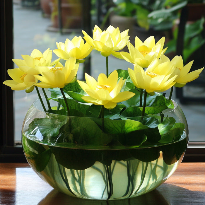 Floating Green Leaves of Yellow Lotus Plant