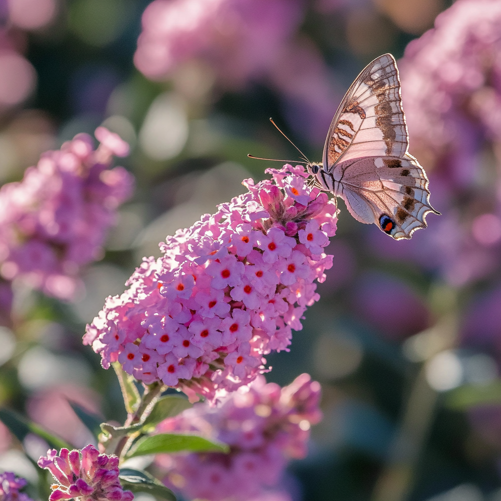 Pink Delight Butterfly Bush Flowering in Summer Garden