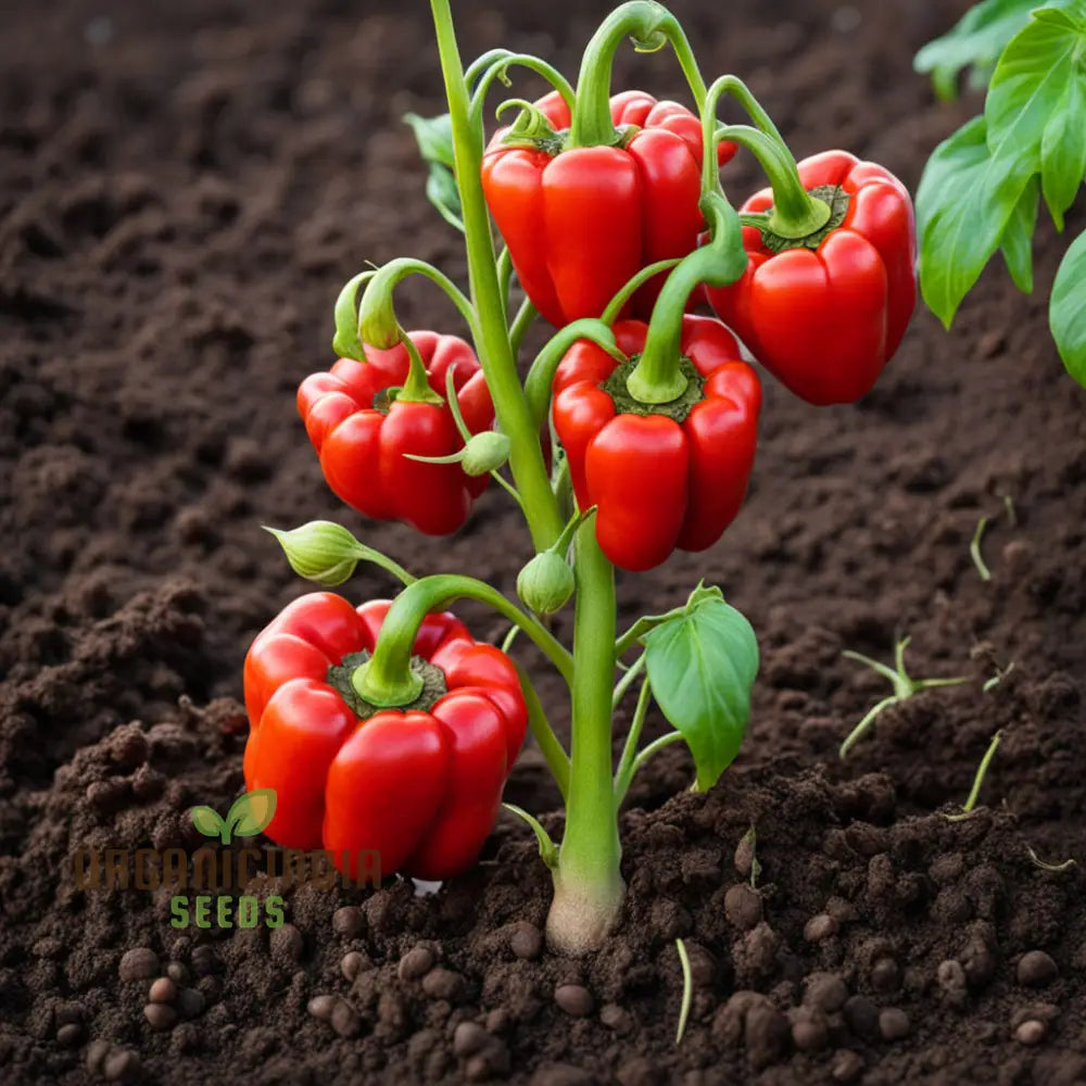 Red Pepper Plants Growing in Garden Bed from Seeds
