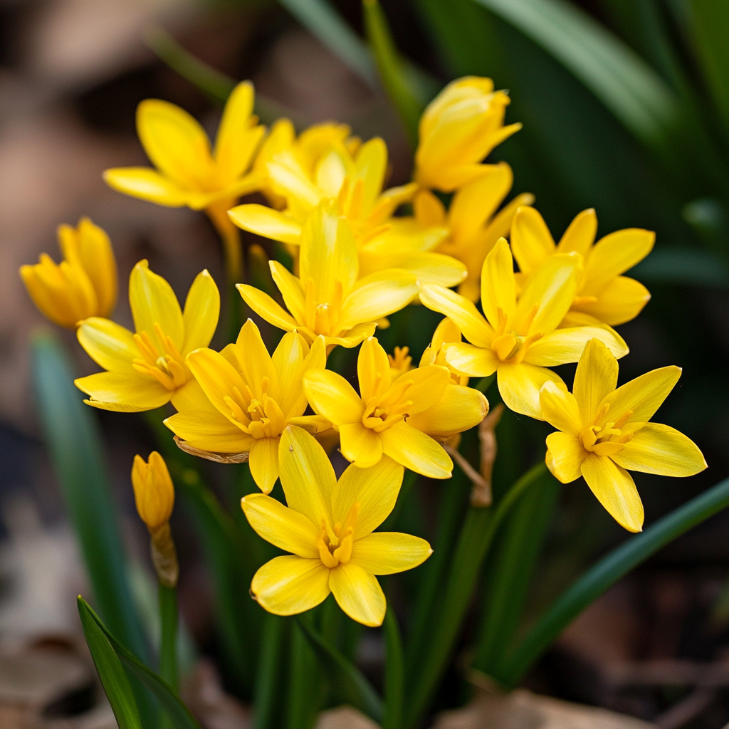 Fioritura classica di prima primavera con fiori gialli vivaci