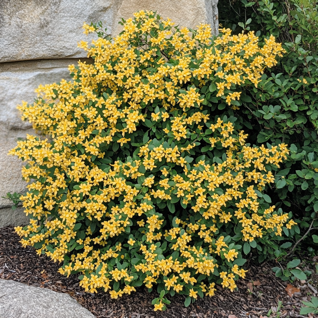 Compact Shrub with Dense, Golden Flowers from Base to Tip
