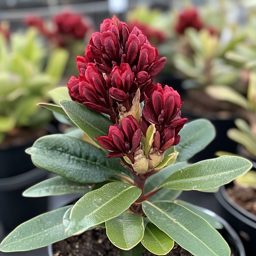 Rhododendron nain résistant au froid avec fleurs rouge foncé