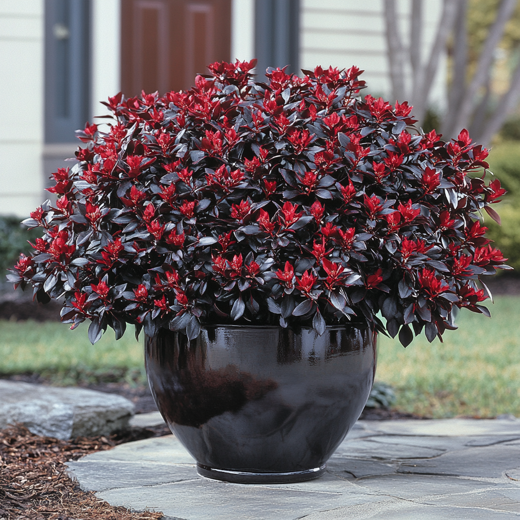 Rhododendron nain résistant au froid avec fleurs rouge foncé
