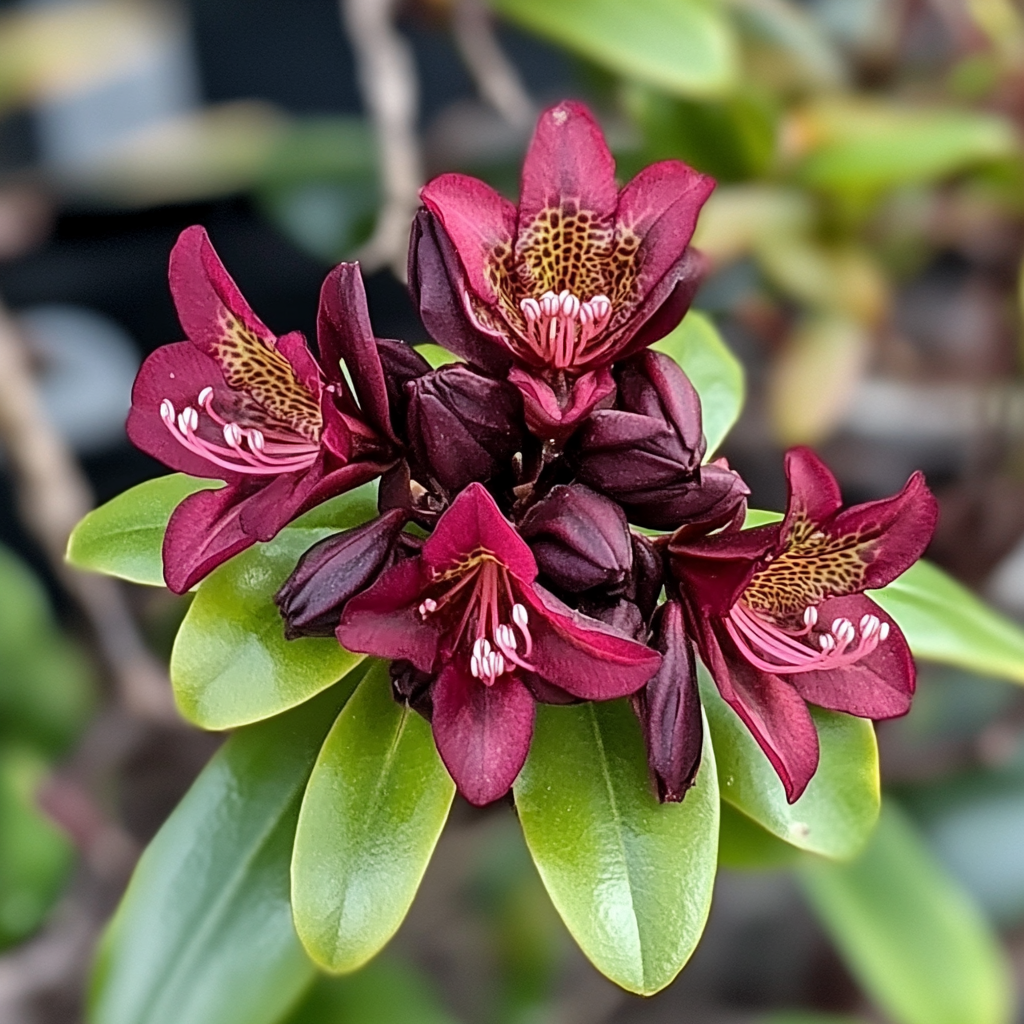 Rhododendron nain résistant au froid avec fleurs rouge foncé