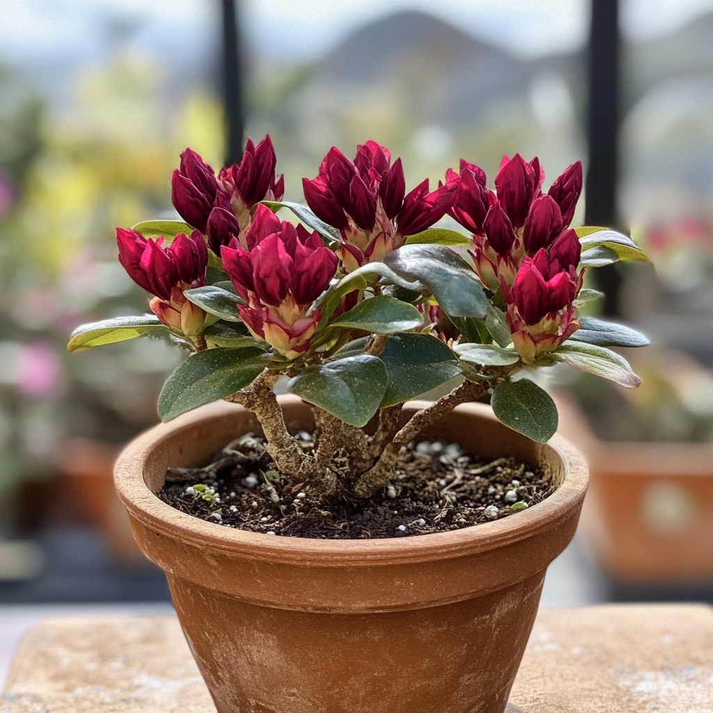 Rhododendron nain résistant au froid avec fleurs rouge foncé