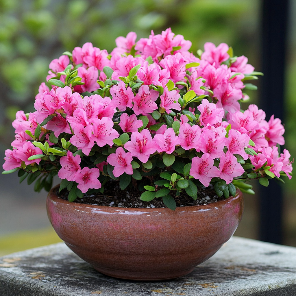 Azalée japonaise naine avec fleurs rose foncé et croissance dense