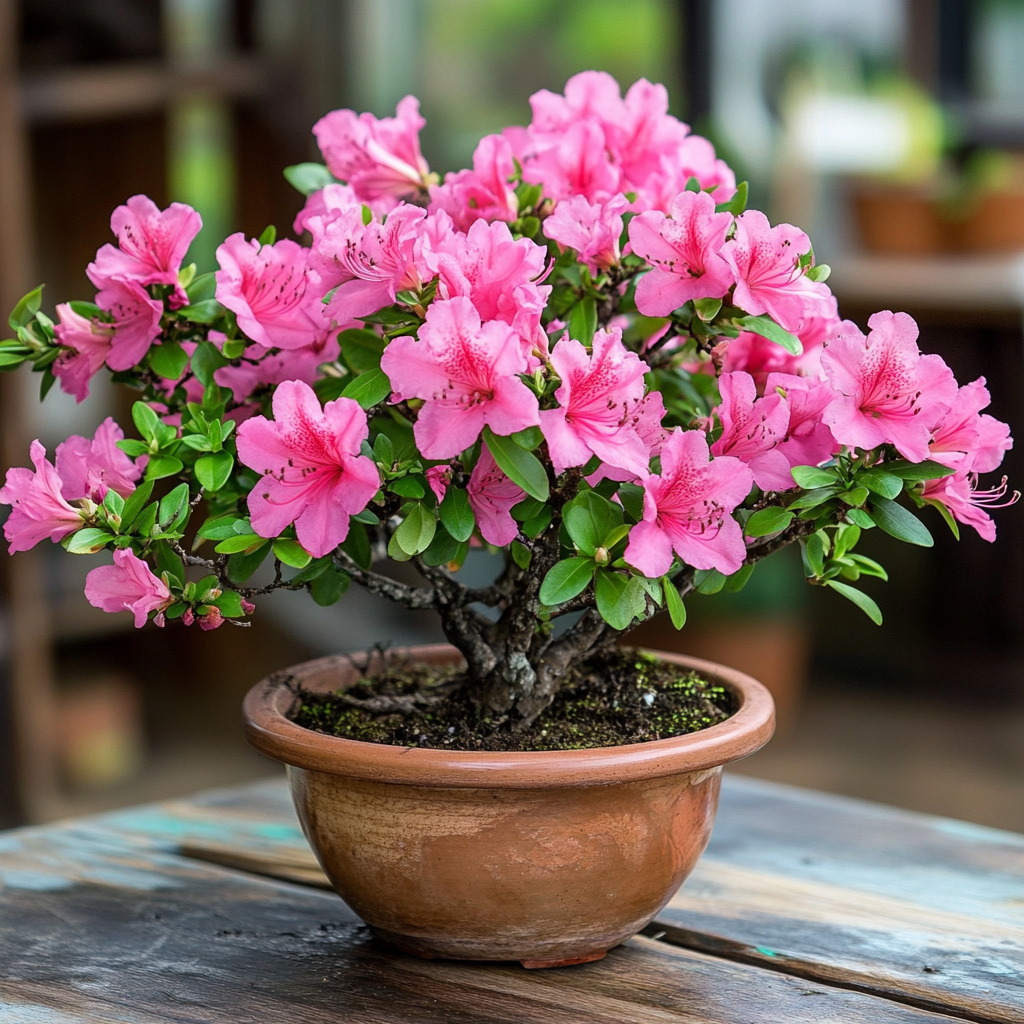 Azalée japonaise naine avec fleurs rose foncé et croissance dense
