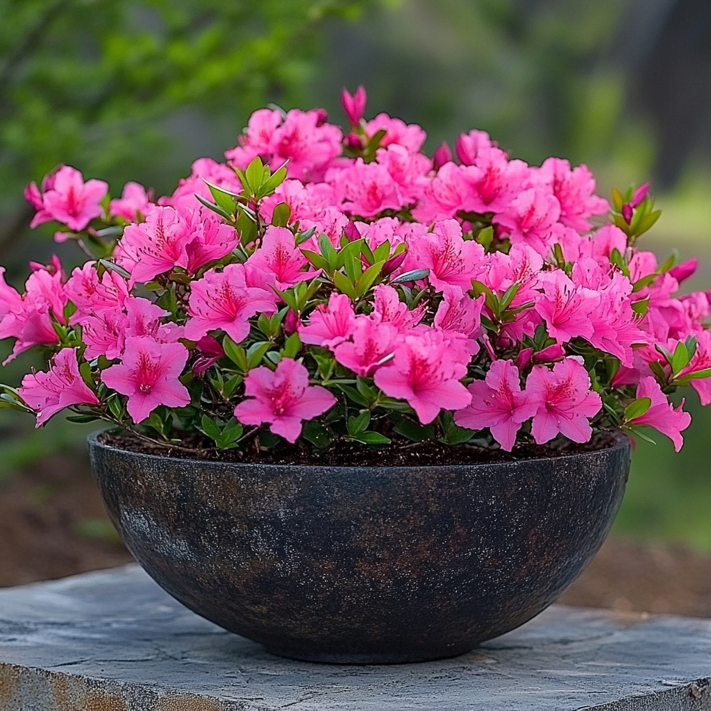 Azalée japonaise naine avec fleurs rose foncé et croissance dense