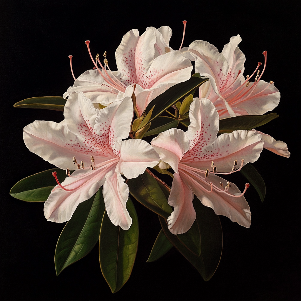 Azalea nativa fragante con grandes flores blancas y rosas