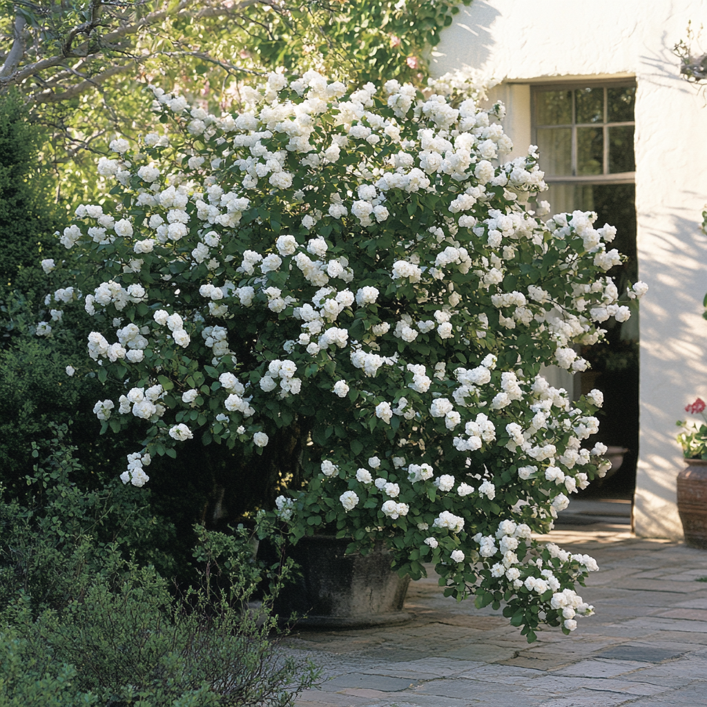 Flores blancas fragantes en un arbusto caducifolio amante de la humedad