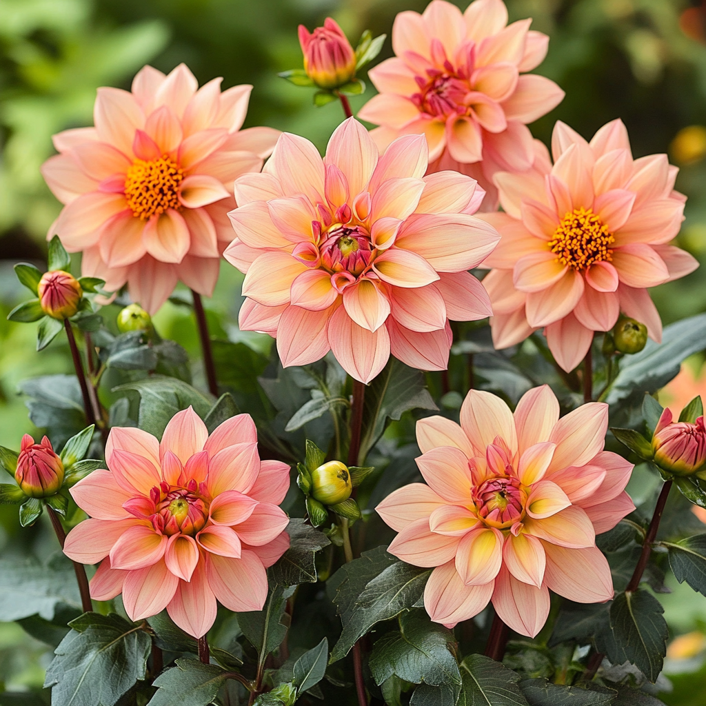 Mixed Dahlia Flower Seeds in Coral and Gold for Home Gardening