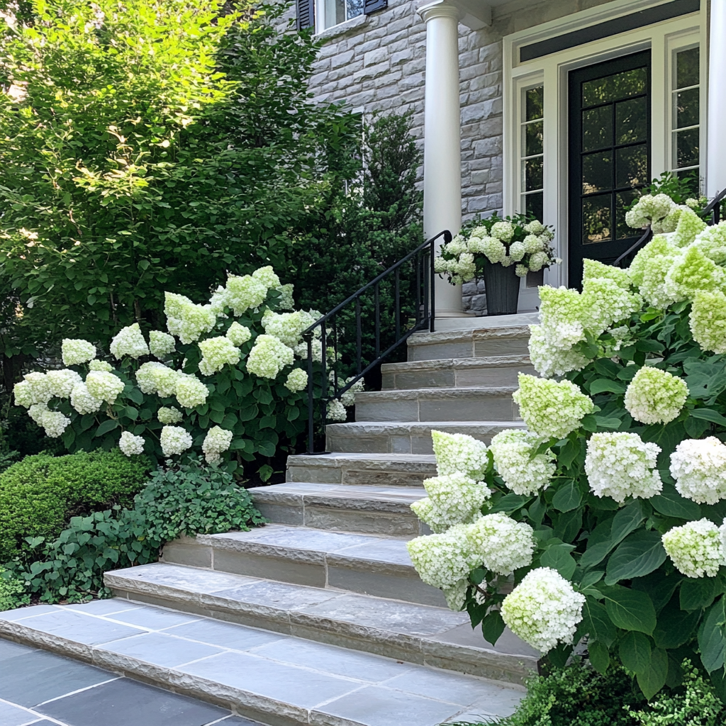 Hortensia Limelight – Fleurs Vert-Blanc Vibrantes pour un Paysage Saisissant