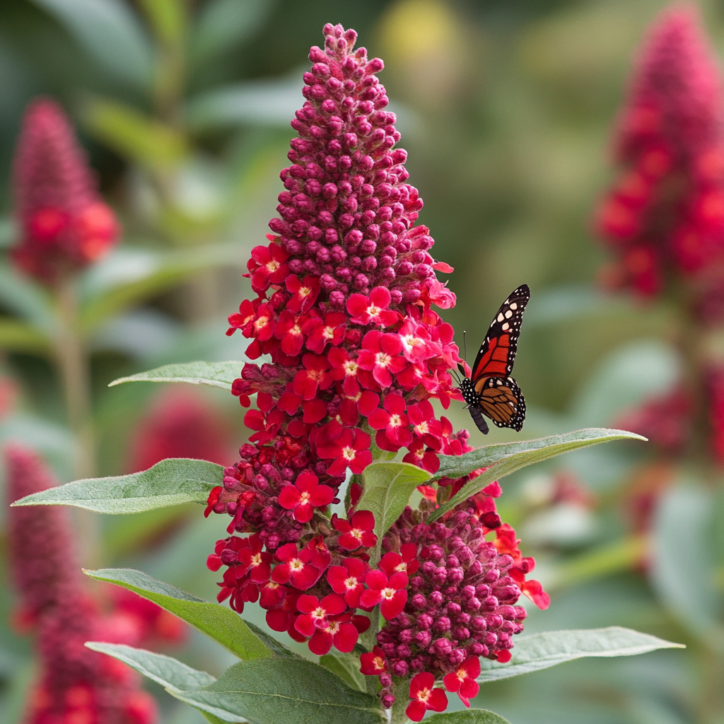 Miss Molly Buddleia (Buddleja 'Miss Molly') – Fleurs rouge rubis vives & aimant à papillons