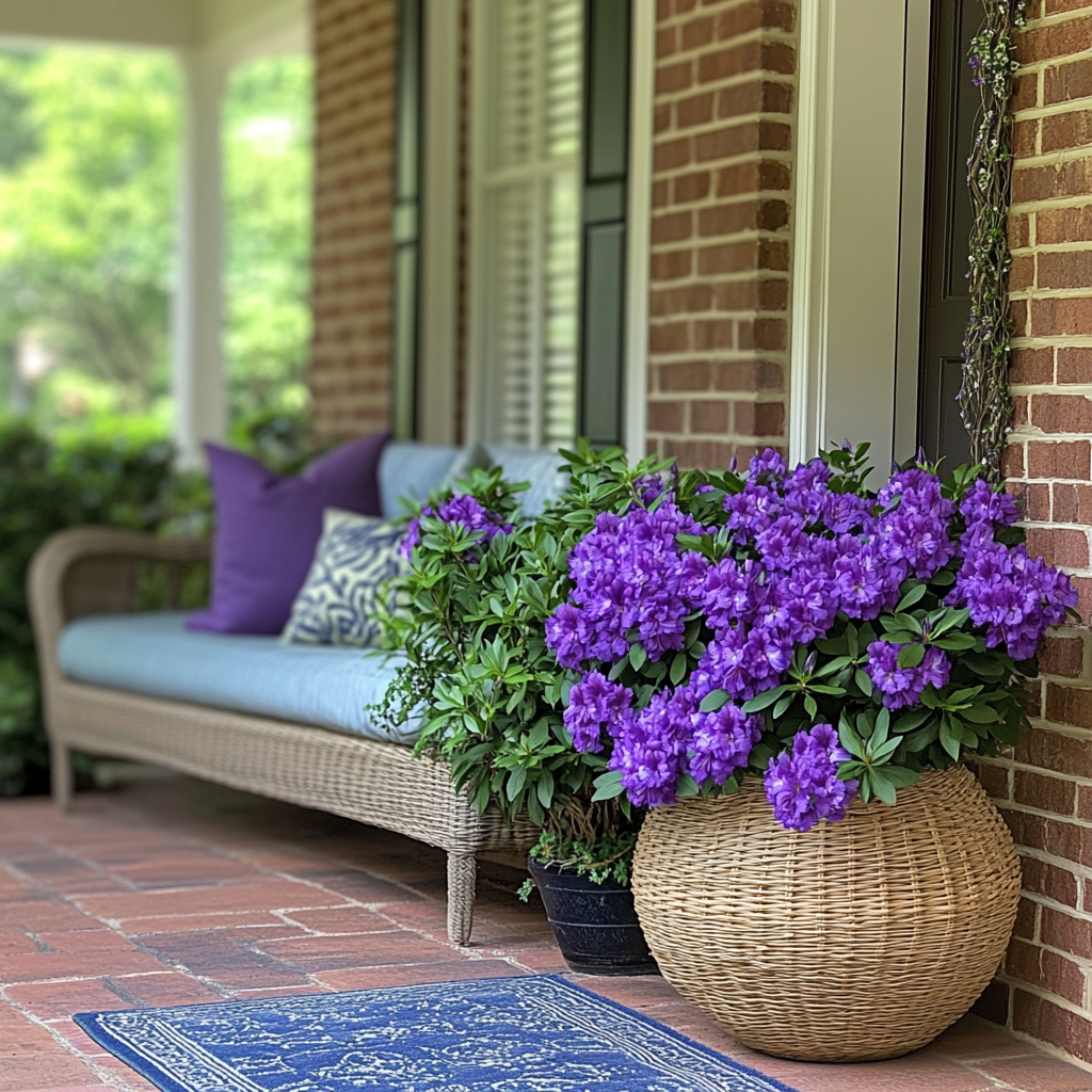 Azalée à refleurissement avec fleurs violettes et intérêt toute l'année