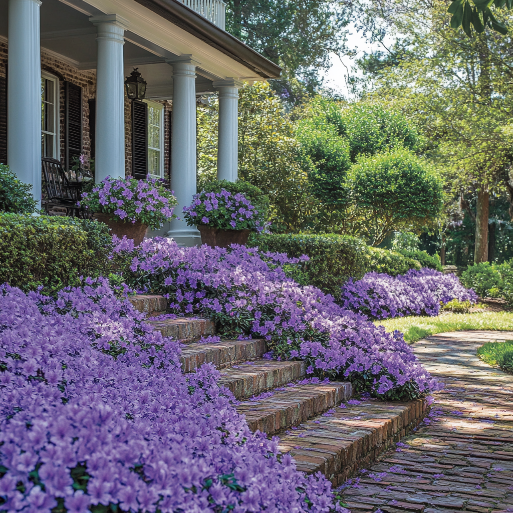 Azalée à refleurissement avec fleurs violettes et intérêt toute l'année