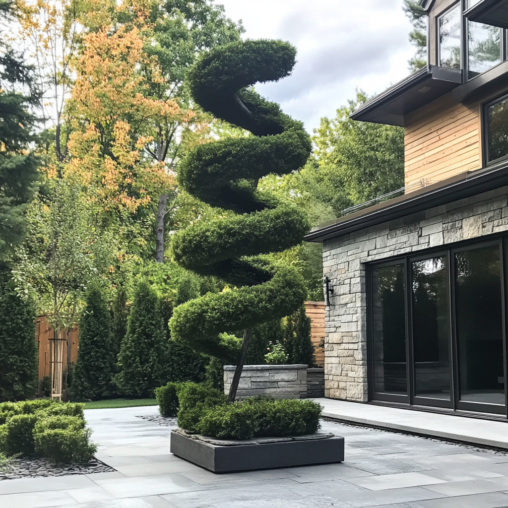 Twisted Spiral Evergreen Growing in Garden Landscape