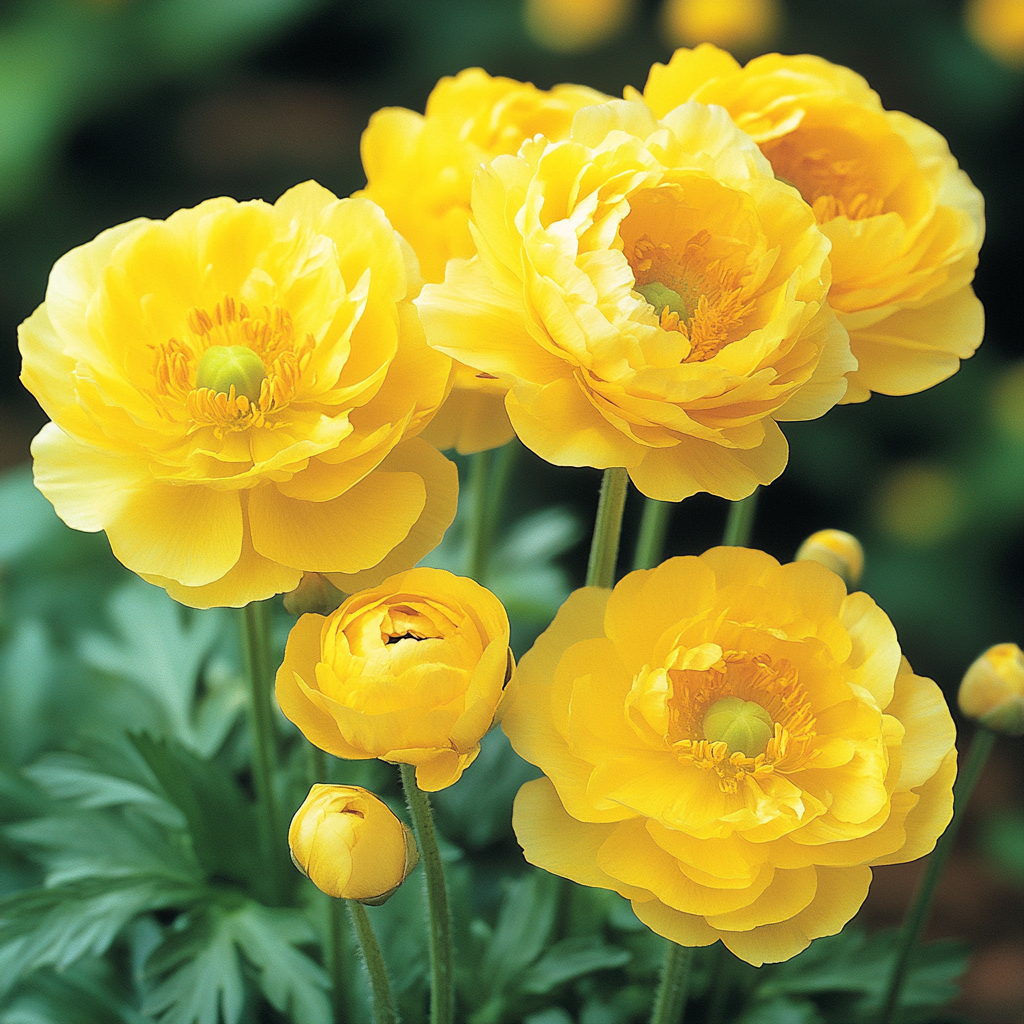 Golden Yellow Spring Flowers Growing in Early Season Garden