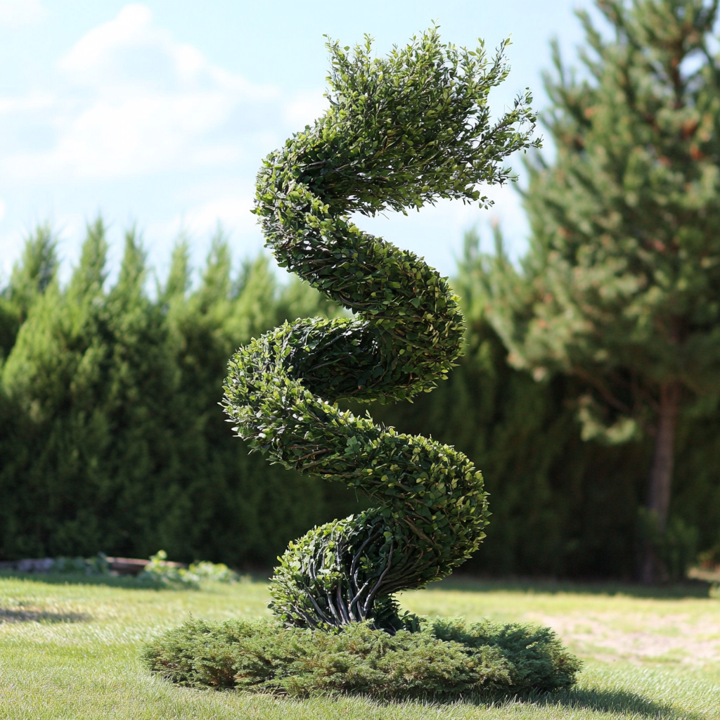 Unique Architectural Evergreen with Twisting Branches