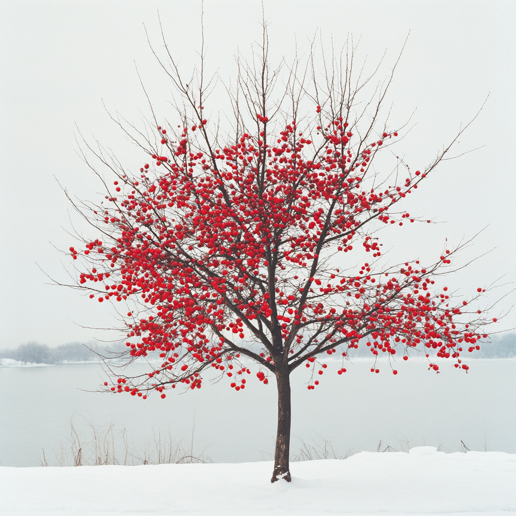 Winterberry Holly with Vibrant Red Berries in Winter