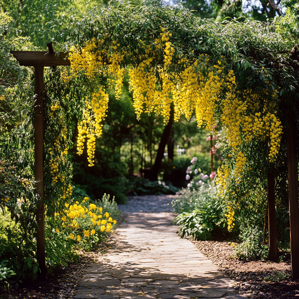 Cascading Yellow Flowering Shrub Used in Garden Border