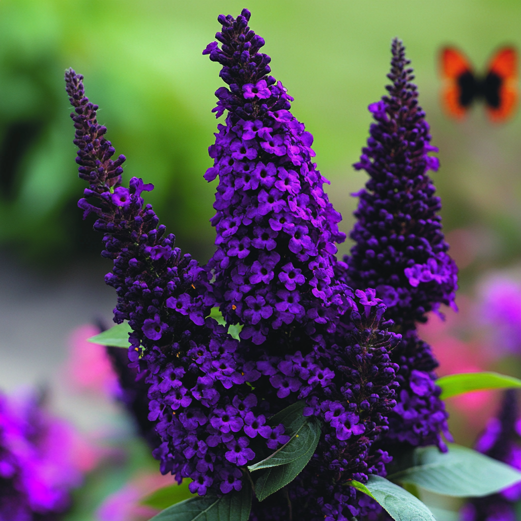 Buddleja davidii Black Knight with Deep Purple Flower Spikes