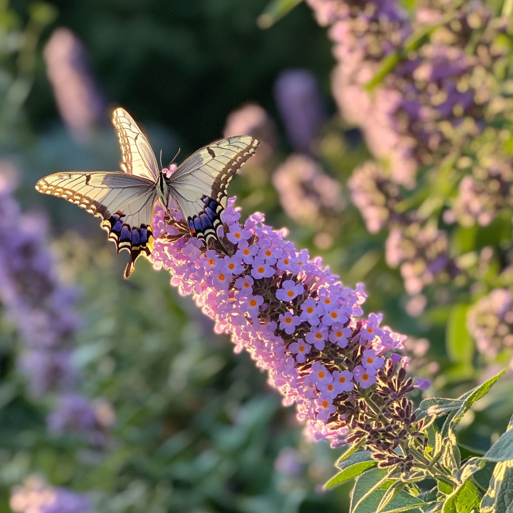 Buddleja davidii Nanho Blue Shrub with Blue Purple Flower Spikes