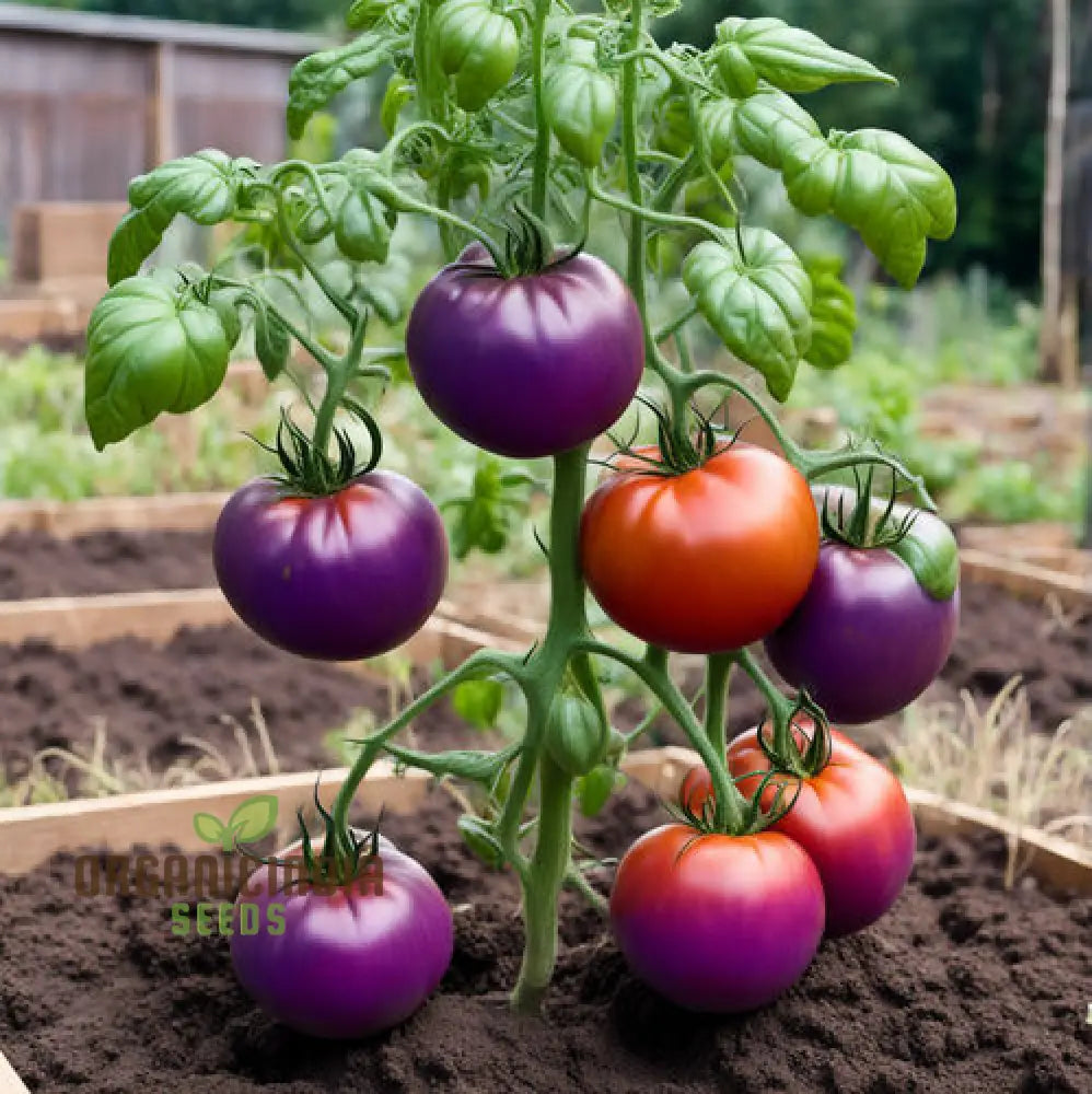 Cherokee Purple Tomato Plants Growing in Garden Bed from Seeds
