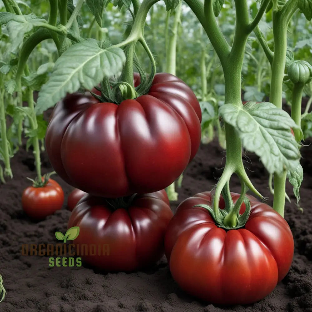 Mature Chyornyi Slon Tomato Plant with Dark Red Fruits