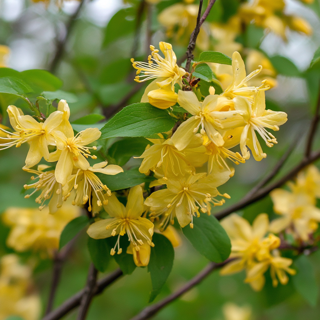 Compact Shrub with Bright Golden Flowers in Spring
