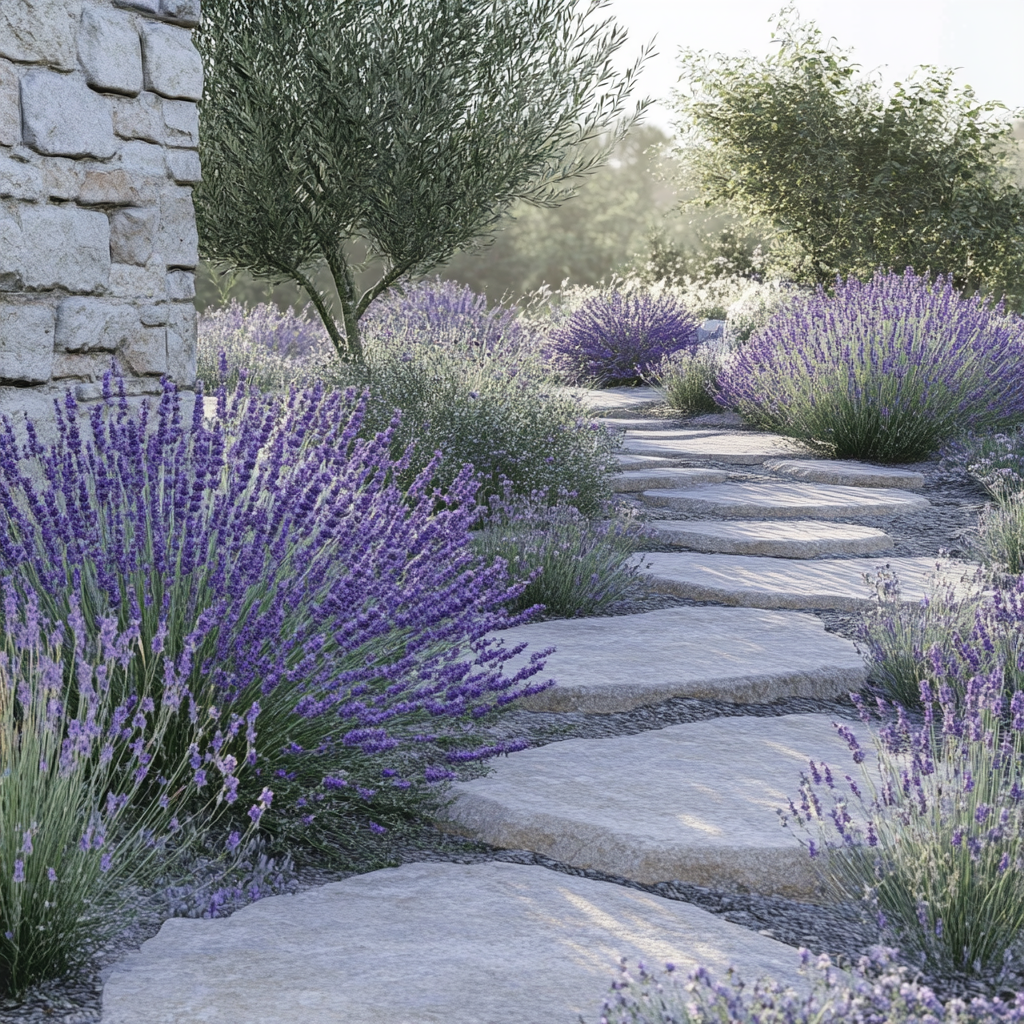 Compact Lavender Growing Along a Sunny Garden Border