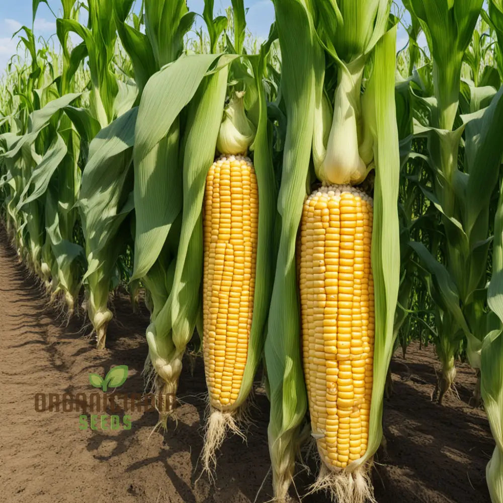 Closeup of Bodacious Corn Ears with Golden Yellow Kernels, Sweet Corn Harvest