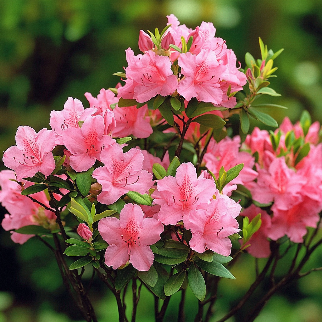 Pink Deciduous Azalea Growing in Woodland Garden Border