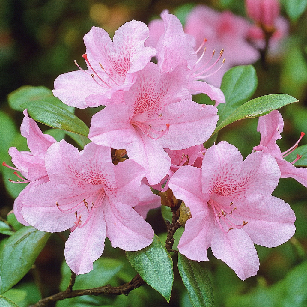 Early Spring Pink Blooms on Deciduous Azalea Shrub