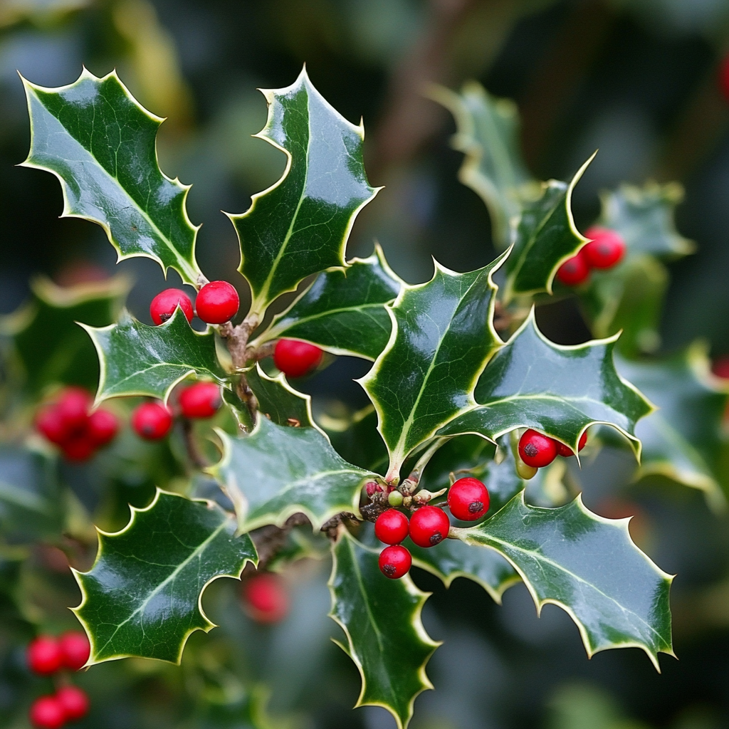 English Holly Evergreen Tree Growing in Landscape Planting