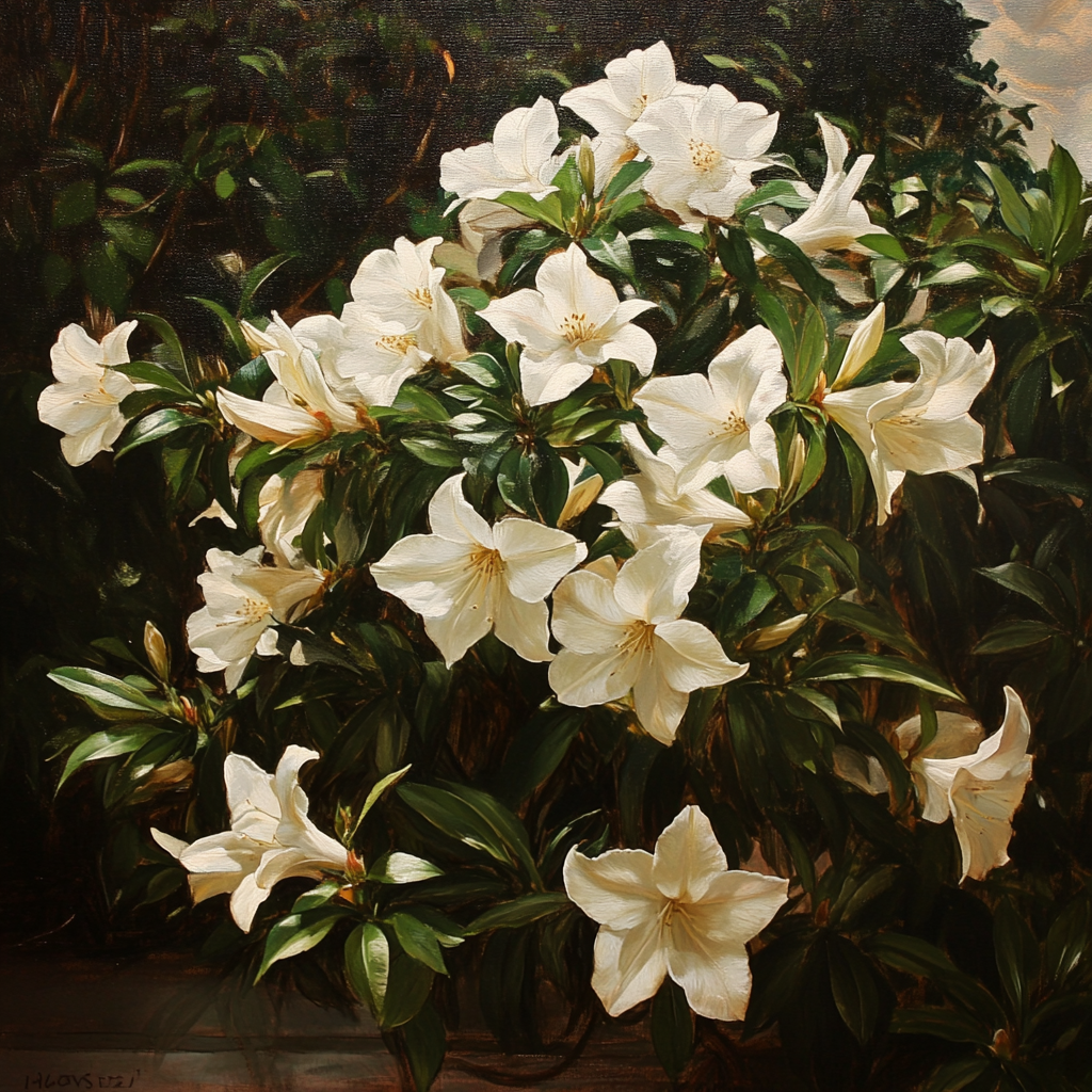 Evergreen Shrub with Elegant White Flowers in Garden