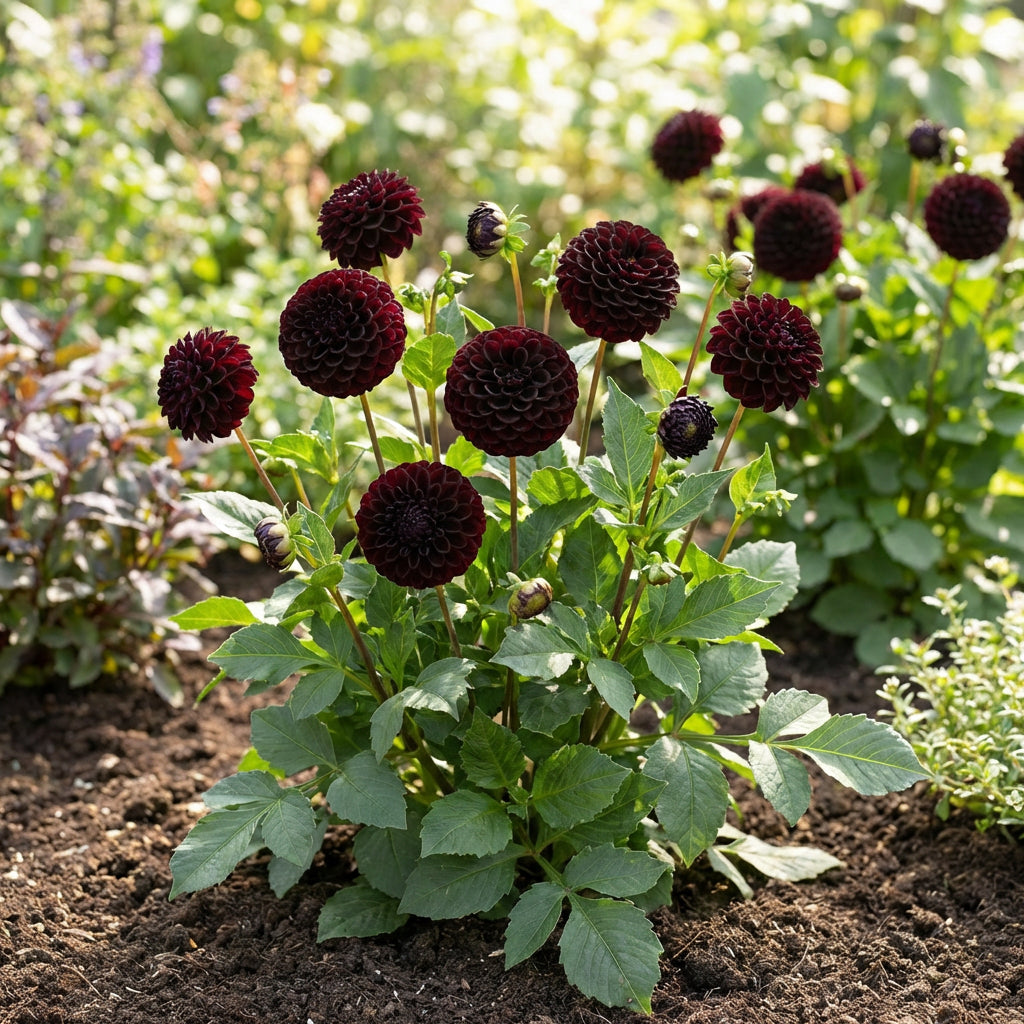 Black Pompon Dahlia Flower Seeds – Heirloom Non-GMO Seeds for Planting, High Germination Organic Garden Blooms