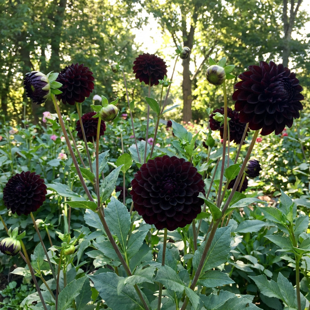Black Pompon Dahlia Flower Seeds – Heirloom Non-GMO Seeds for Planting, High Germination Organic Garden Blooms