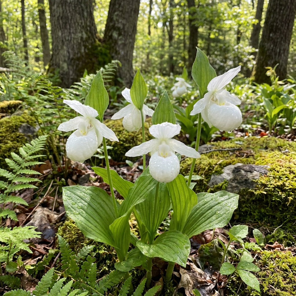 Graines de Sabot de Vénus blanc (Cypripedium acaule) – Variété d'orchidée des bois