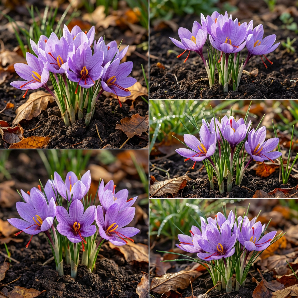 サフランクロッカスの花の種まき用 – 家庭菜園で育てる珍しい紫色の花